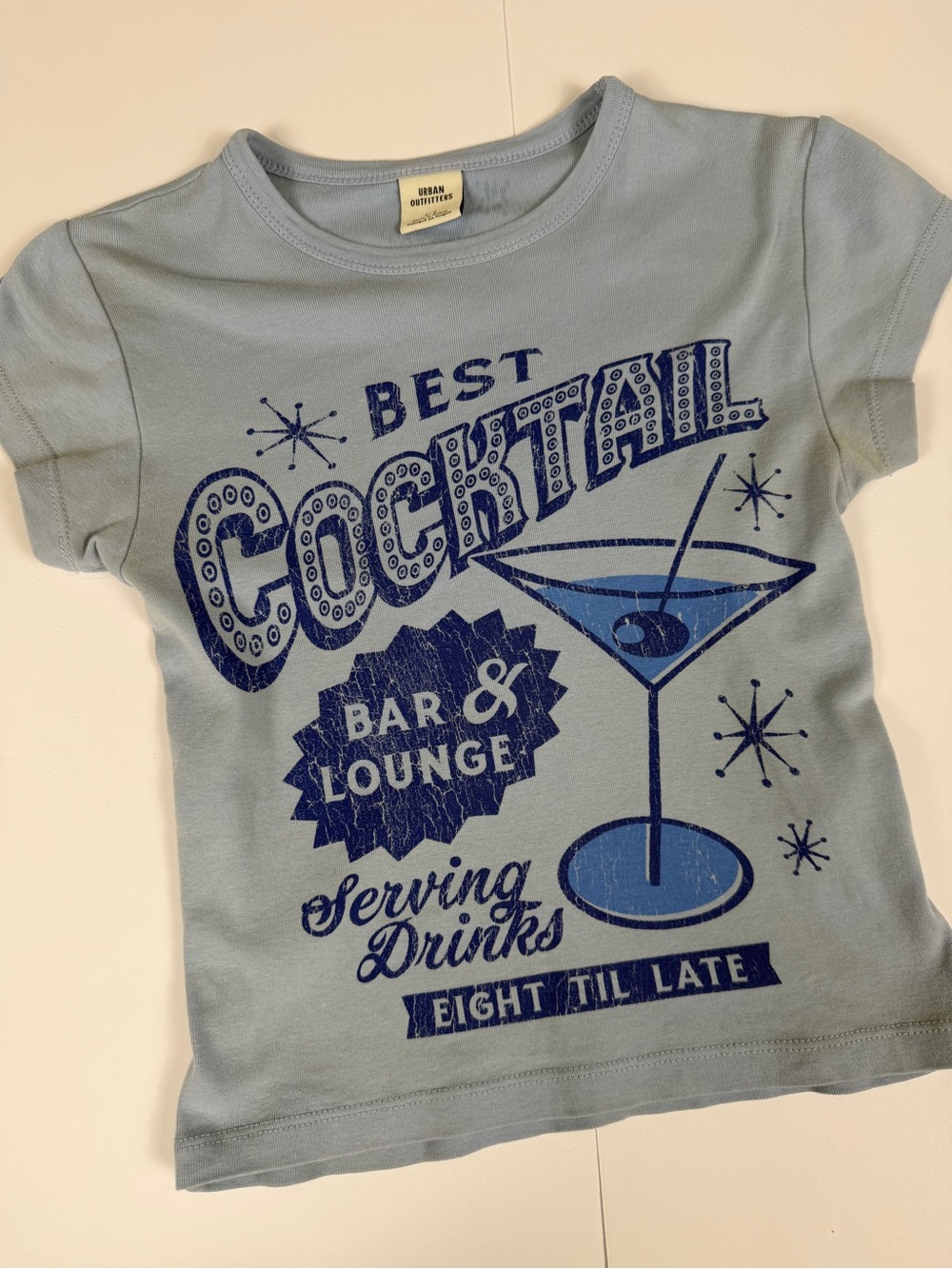 Urban Outfitters Y2K Cocktail Bar Graphic Baby Tee Blue S
